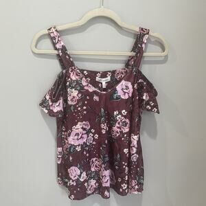 Self Esteem Top S Burgundy Fairycore Romantic Velvet Stretch Cold Shoulder NWT